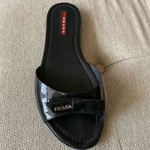 Genuine Prada black patent leather slides